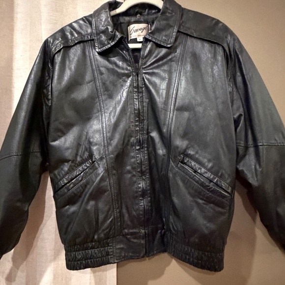 Vintage Savage Full Zip Black Motorcycle Biker Bomber Jacket Size Medium